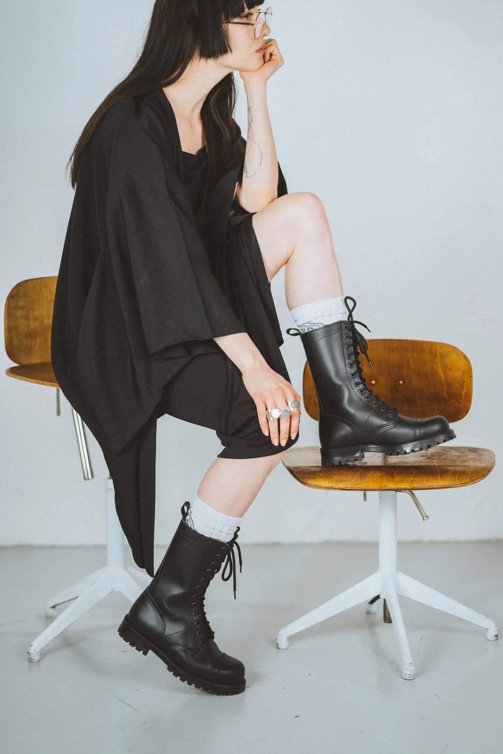 516 aka High Aviator Boots - Black