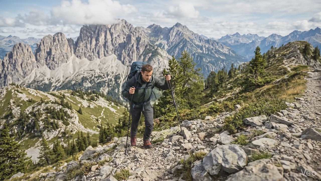 Hiking man on the top of a mountain